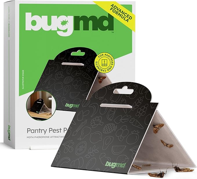 BugMD Pantry Moth Traps (6-Pack) – Pheromone-Based Sticky Glue Traps, Non-Toxic, Kills Indian Meal Moths – Kitchen & Food-Storage Safe - Black