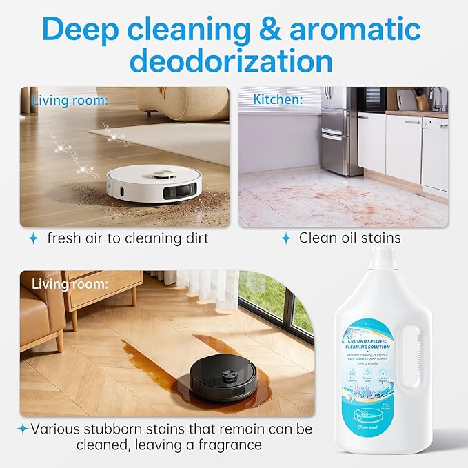 2.5L Floor Cleaning Solution Compatible with Roborock/Eufy/iRobot/Ecovacs/Dreame/Shark, Fragrance Deodorization, Deep Cleans for Multiple Hard Floors (2.5 Liter, 【Fresh Ocean】)