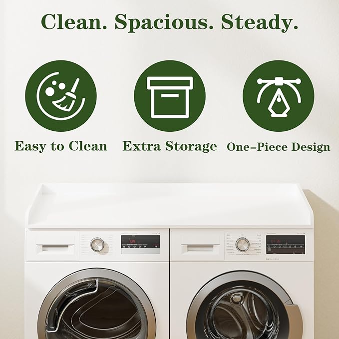Washer Dryer Countertop, Laundry Room Organization and Storage, 27.6" x 54" Wood Laundry Countertop for Washer and Dryer, White