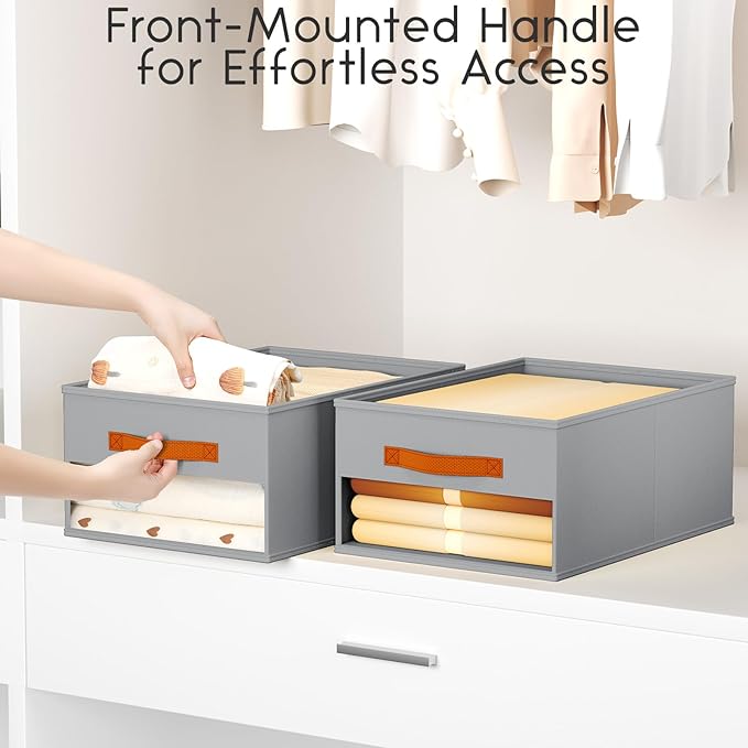 Homsorout Drawer Organizers and Storage - 6 Pack Foldable Pants Organizer with Clear Window & Handles, Fabric Closet Organizer for Clothes, Jeans, Sweaters, Towels, T-shirt, Scarf (Grey)