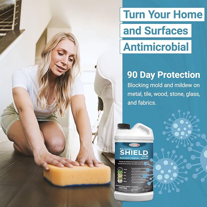 Shield Mold, Mildew, and Algae Stain and Odor Remover, Indoor and Outdoor Cleaner for Bathroom, Shower, Kitchen, Roof, Stone, Wood, Carpet, and More by Tile Doctor - 32 FL OZ