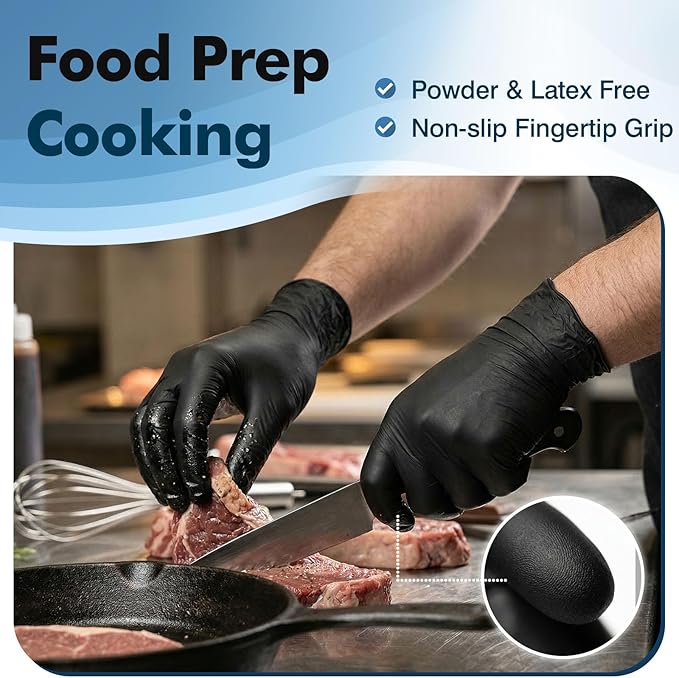 Fixwal Black Disposable Nitrile Gloves, 4 Mil, 120 Count, Cleaning Service Gloves, Latex Free, Powder Free, Disposable Gloves for Cooking, Cleaning