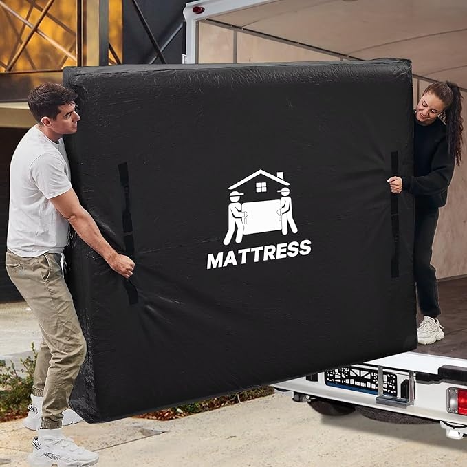Mattress Bags for Moving, BETU Mattress Protector Waterproof Mattress Cover Queen Size Storage Bags with 8 Heavy-Duty Handles and Zipper for Bed Extra Thick Large Reusable(2 Pack, 82"x62"x15" Black)