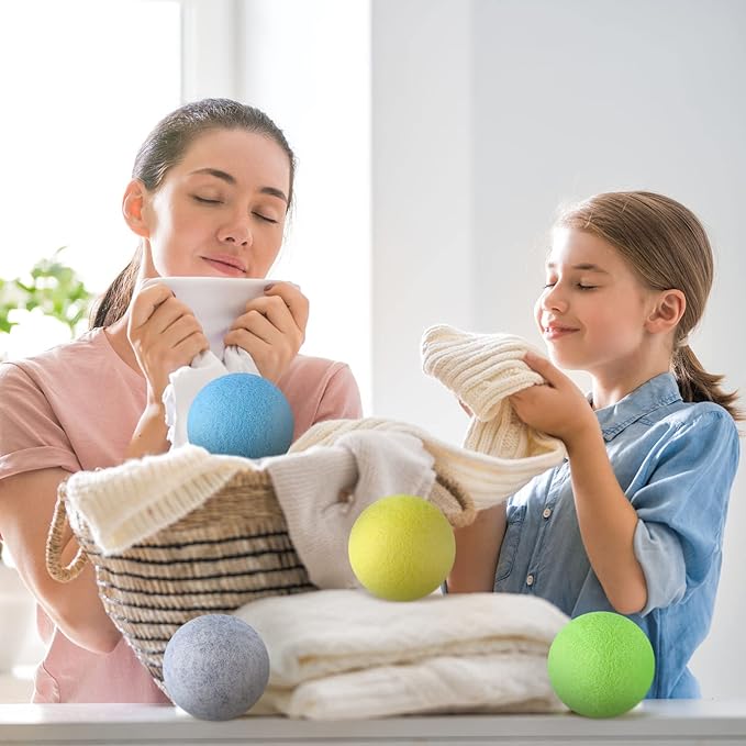 WILLBOND 10 Pack Wool Dryer Balls XL 3 Inch Reusable Laundry Natural No Lint Fabric Softener Replaces Dryer Sheets Wool Balls for Reduce Wrinkles Save Drying Time(Rainbow)