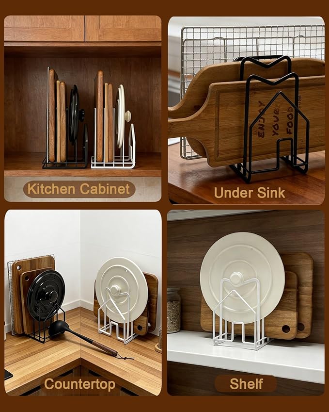 SUNFICON Cutting Board Rack Chopping Board Organizer Stand Holder Kitchen Countertop Pots Pan Lids Rack Organizer Flat Steel 4.92 x 5.7 x 8.47 in. Black