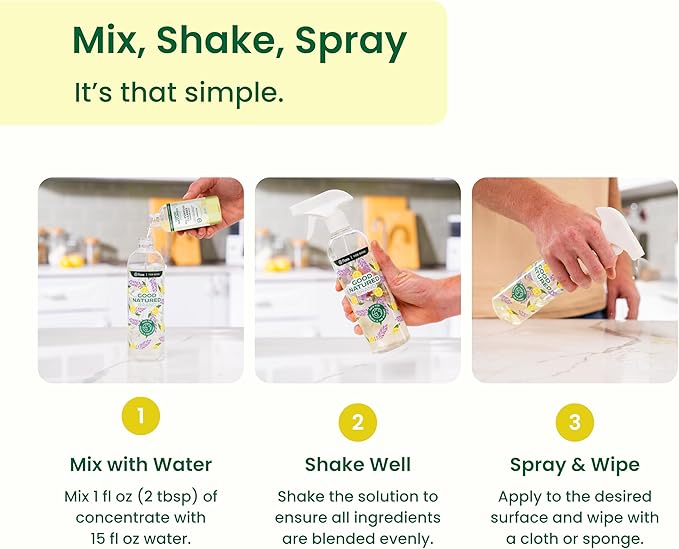 Good Natured Brand All-Purpose Cleaner Concentrate | Multi-Surface Cleaner | Natural Lemon Essential Oil | Multipurpose Cleaner Concentrate All Surfaces | Lemon Love | 4oz makes 64oz