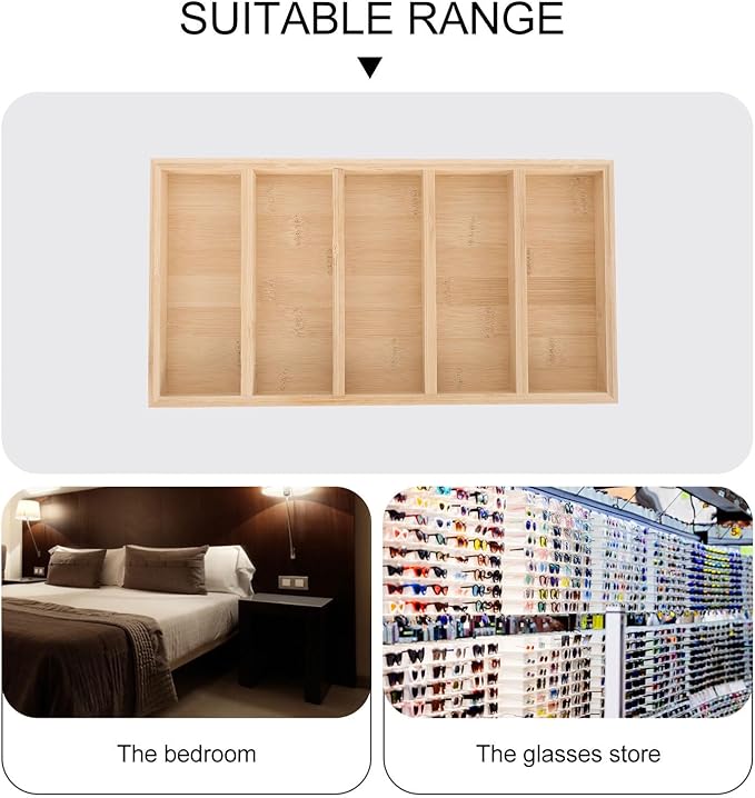 Wooden Glasses Tray and Sunglasses Holder Eyewear Display Rack Multipurpose Organizer for Home and Office Storage with 5pcs Set