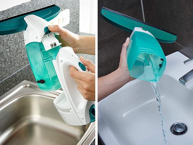 Leifheit Window Vacuum Cleaner Dry&Clean, Modular with Unique Handle System and Intelligent Standby, Window Cleaner, Battery-Powered, White Blue