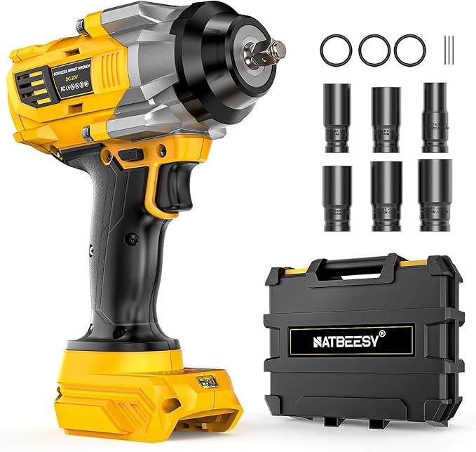 Impact Wrench Compatible with DeWalt 20V Battery: 1/2 Inch Hog Ring Impact Driver High Torque - 1360N.m/1000Ft-lbs Cordless Impact Gun - Brushless Motor with 6 Sockets & Carry Case