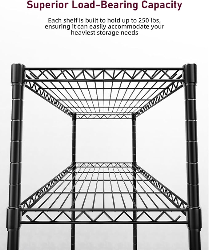 Simple Deluxe 5-Tier Heavy Duty Storage Shelving Unit, 1250 Lbs Loading Capacity, 29.92" W x 13.98" D x 61.02" H, Black