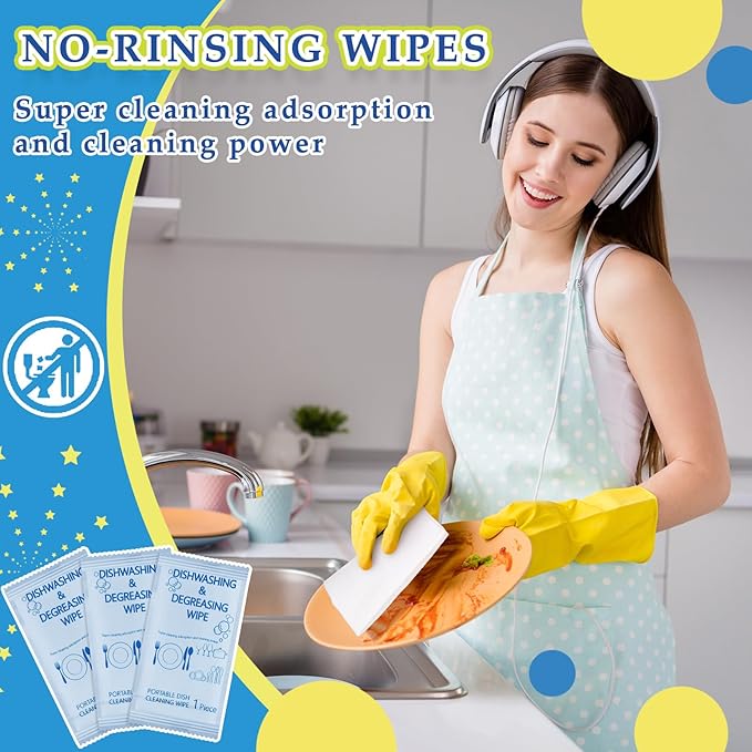 Tondiamo 150 Pcs Travel Dish Soap Wipes Individually Wrapped Dish Cleaning Wipes Disposable Portable Cleaner with Lemon Scent for Camping Kitchen Outdoor Traveling Quick Clean