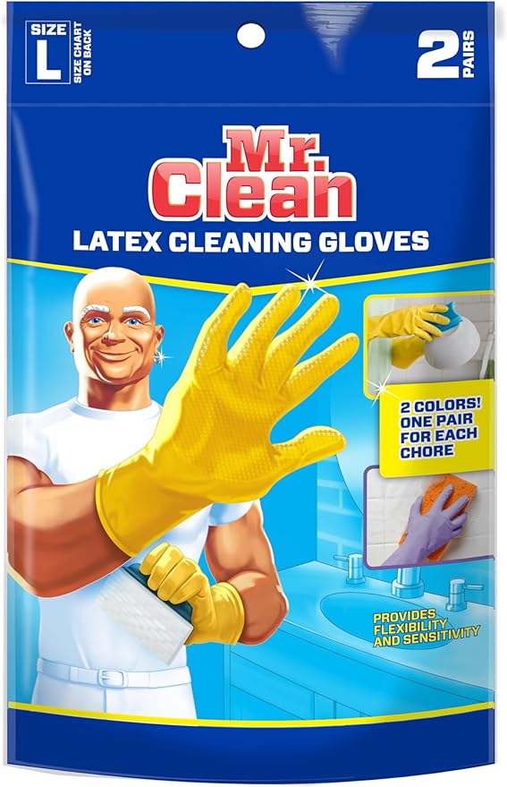 Mr. Clean Large Reusable Latex Gloves, 2 Color, 2 Pairs