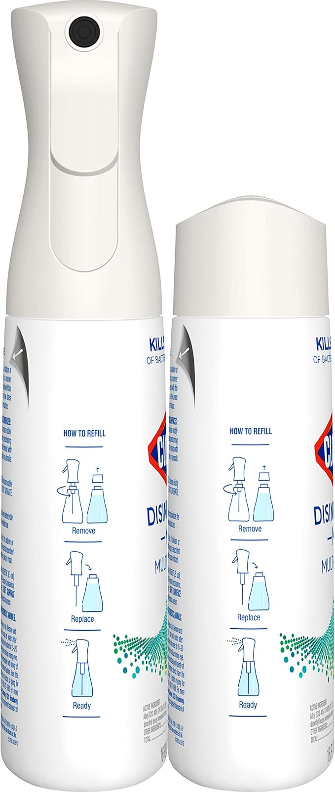 Clorox Disinfecting Mist, Eucalyptus Peppermint, Household Essentials, 1 Spray and 1 Refill, 16 oz Each