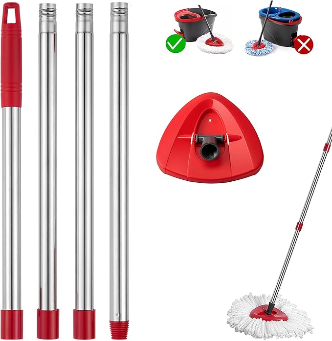 Mop Handle Compatible with Ocedar EasyWring Buctke, Spin Mop Replacement Handle & Base Compatible with O Cedar, 4-Section Mop Stick Pole & Base Compatible with O-Cedar Mop System