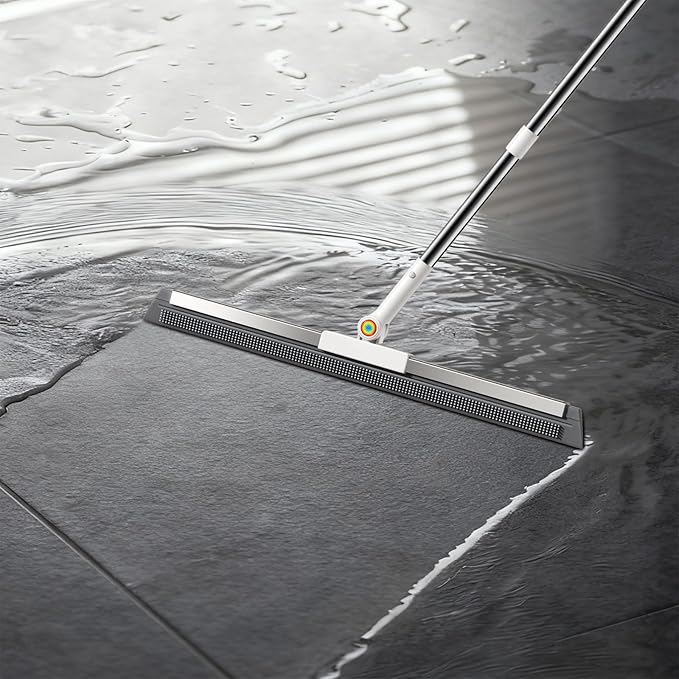 Floor Squeegee for Concrete Floor, Squeegee for Floor with 180° Rotating Head & 63" Long Handle, Garage Floor Squeegee Broom for Epoxy, Pet Hair, Water Removal, Tile Floor, Shower Glass, Driveway