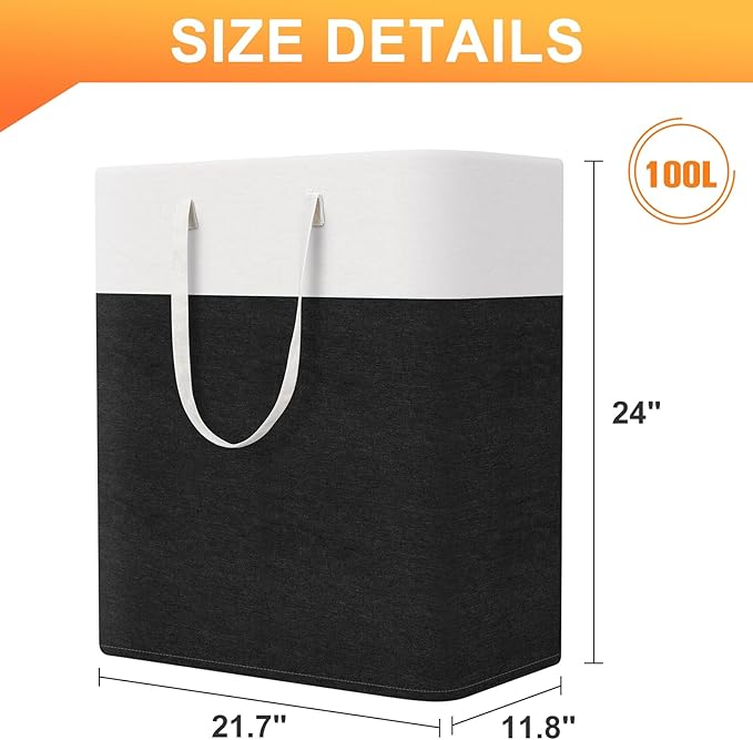 TasticTotes laundry basket 3-Pack, laundry hamper, Hamper with handles, collapsible laundry baskets, Waterproof dirty clothes hamper, Towel Storage for Home or Dorm, 100L-Black