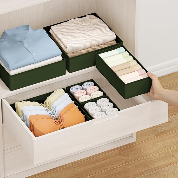 DIMJ Drawer Organizer Clothes 15 Pack - Foldable Baby Organizers and Storage & Dresser Organizer for Bedroom, Closet - Nursery Organization Dresser Dividers for underwear, Sock,Bra, Belt, Tie, Green