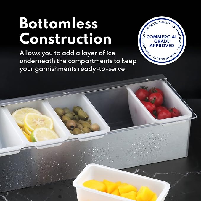 New Star Foodservice 48025 Stainless Steel Condiment Dispenser with 4 Compartments (NO ICE Tray Included)