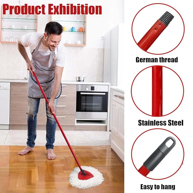 Spin Mop Replacement Head for OCeda EasyWring Microfiber Spin Mops, 2 Microfiber Mop Refills 4-Section 30-to-58 inch Mop Replacement Stick and 1 Base Combo Set (White(1 Tank System)