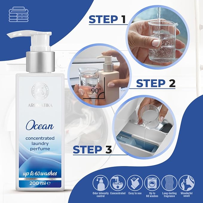 Concentrated Laundry Perfume Ocean 200ml - Laundry Scent Booster - Liquid Perfume Laundry - Linen Freshener - Cotton Perfume - Washing Fragrance - Fresh and Long Lasting Scent