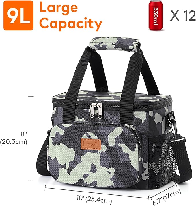 Lifewit Medium Lunch Bag, Insulated Lunch Box, Soft Cooler Cooling Tote for Adult Men Women, Camouflage 12-Can (9L)
