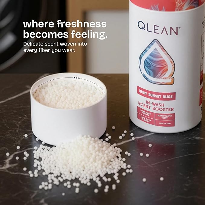 QLEAN In Wash Scent Booster Beads - 100% Plant Based - Natural Laundry Booster Beads & Smell Deodorizer - Environment Friendly Odor Eliminator for Clothes (320 grams) (Ruby Sunset Bliss)
