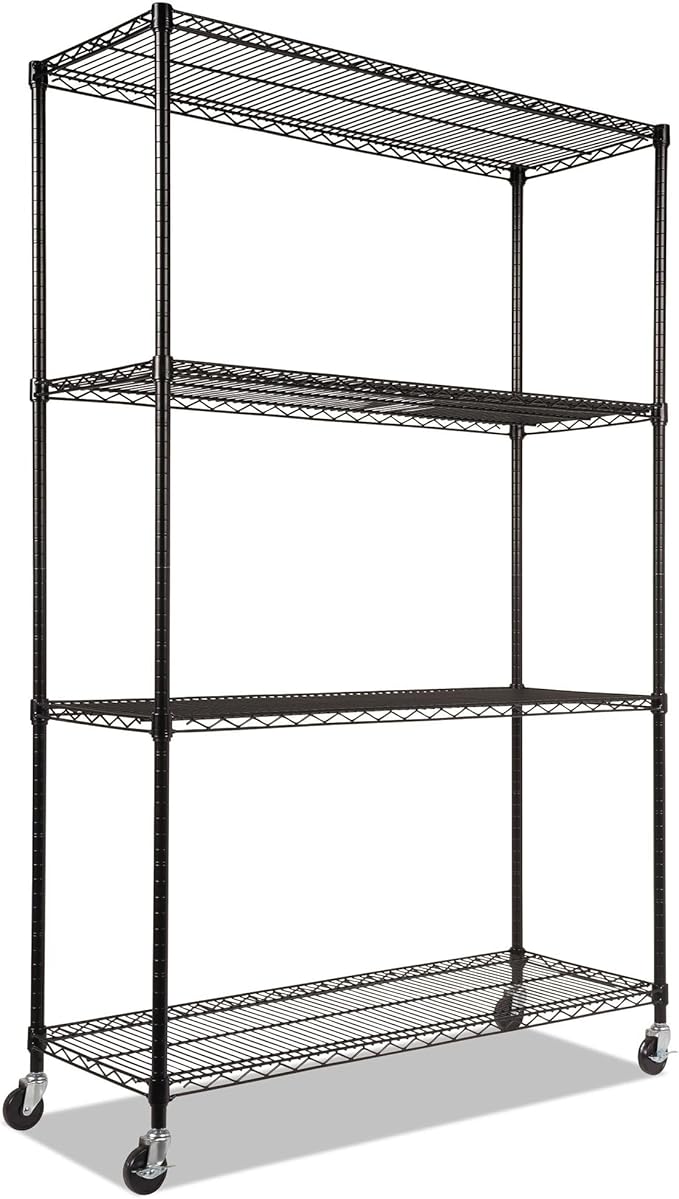 Alera ALE Complete Wire Shelving Unit w/Caster, Four-Shelf, 48 x 18 x 72, Black