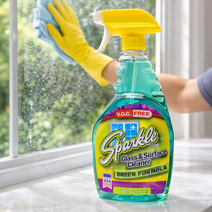 Sparkle Green Formula Glass Cleaner, 33.8 Oz Bottle, 12/Carton