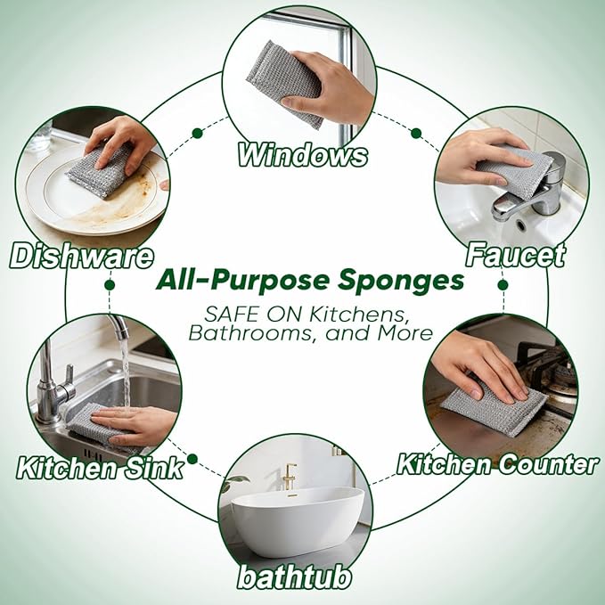 HOMEXCEL All-Purpose Sponge Pads 12PK, Non-Scratch Dish Sponges Safe for Non-Stick Cookware, Pots & Pans, Ideal Cleaning Dish Scrubber Pads for Kitchen, Bathroom and Household