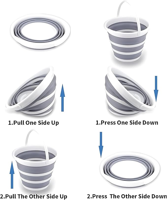 South Bend Components 2.6 Gallons Collapsible Bucket with Handle, Space Saving Design Portable Foldable Water Pail for Indoor/Outdoor, Mop, Boating, Camping, and Fishing (1-Pack)