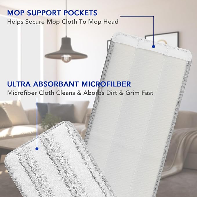 Microfiber Cleaning Pads for Flat Mop Bucket Set : 10 Packs 13" X 4.9" Washable Pads for Floor Cleaning Compatible with Tethys & Most 13 Inch Flat Mop Bucket System