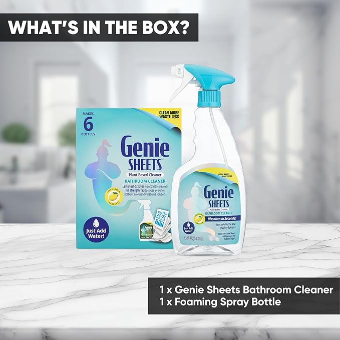 Microfiber Wholesale Genie Sheets Bathroom Cleaner | 1 Bottle with Foaming Sprayer + Concentrate Makes 6 24oz Refills | Professional-Strength | Just Add Water | Sustainable EcoFriendly Plant-Based