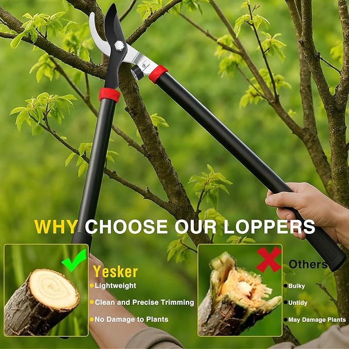 Yesker 28" Loppers for Tree Trimming Heavy Duty Tree Trimmer Sharp Steel Blade Bypass Loppers Branch Cutter up to 1.5 Inch Dia Cut Capacity Shock-Absorbing Bumper Handle Ideal for Garden Maintenance