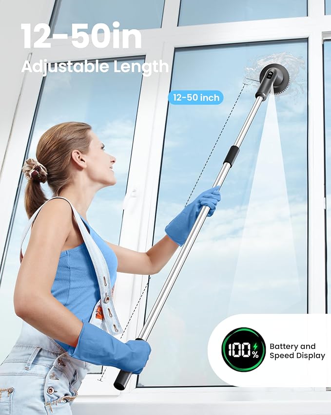 Leebein Electric Spin Scrubber, 2026 Upgraded Cordless Cleaning Brush Bathroom Scrubber, IPX7 Waterproof Electric Scrubber with 7 Brush Heads, Extendable Long Handle Power Scrubber for Bathtub Floor
