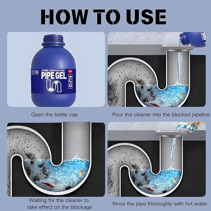Pipe Gel, Pipe Drain Cleaner 10.6OZ, Professional Drain Opener for Kitchen Sink, Pipe Dredging Cleaner for Kitchen Sinks, Shower Drains, Tubs