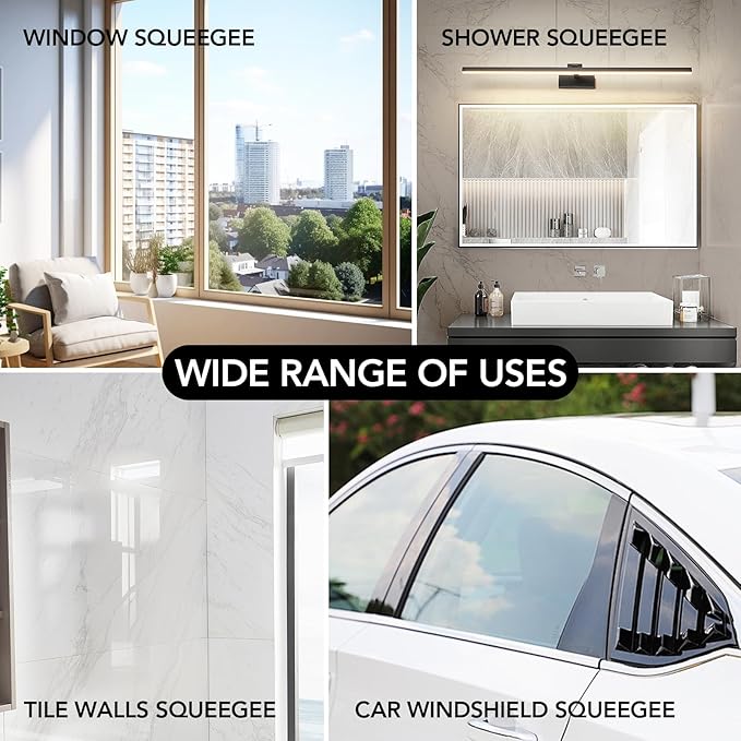 Shower Squeegee for Glass Doors, 15-51" Telescopic Shower Squeegee with Long Handle, Squeegee for Window Cleaning, Extendable Window Cleaner Tool for Tile Walls, Sliding Door, Floor, Car Windshield-BK