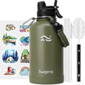 Swigina [2-IN-1 LID] 64 oz Insulated Water Bottle with Silicone Boot (48hrs Cold/24hrs Hot) - DIY Stickers, Leakproof, BPA Free, Half Gallon