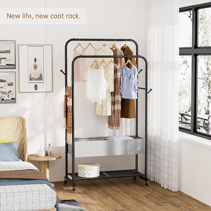 Golpart Clothes Garment Coat Rack Drying Clothing Racks Metal Freestanding for Hanging Clothes Portable Closet for Laundry Bedroom Black