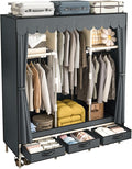 Portable Armoire Wardrobe Closet with 3 Drawers and 3 Hanging Rods,Cloth Closet Wardrobe Cabinet for Hanging Clothes,Grey Cover,for Clothing,Bedding,51 in Width
