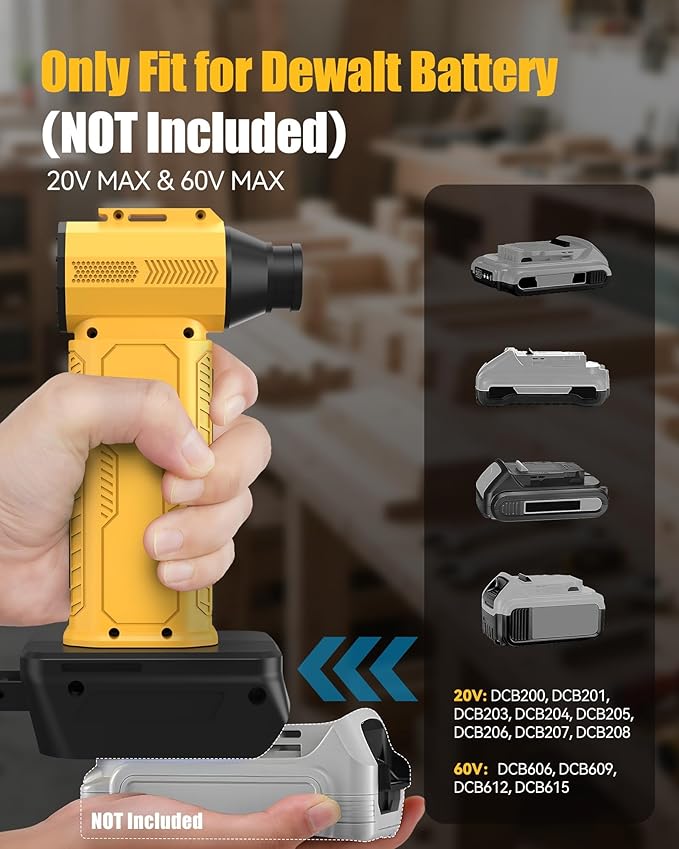 Compressed Air Duster, 130000RPM Ultra-Powerful Electric Air Duster Compatible with DEWALT 20V/60V Max Battery, 4-Gear Adjustable Air Blower for Computer/Keyboard/Car/Home (No Battery Included)
