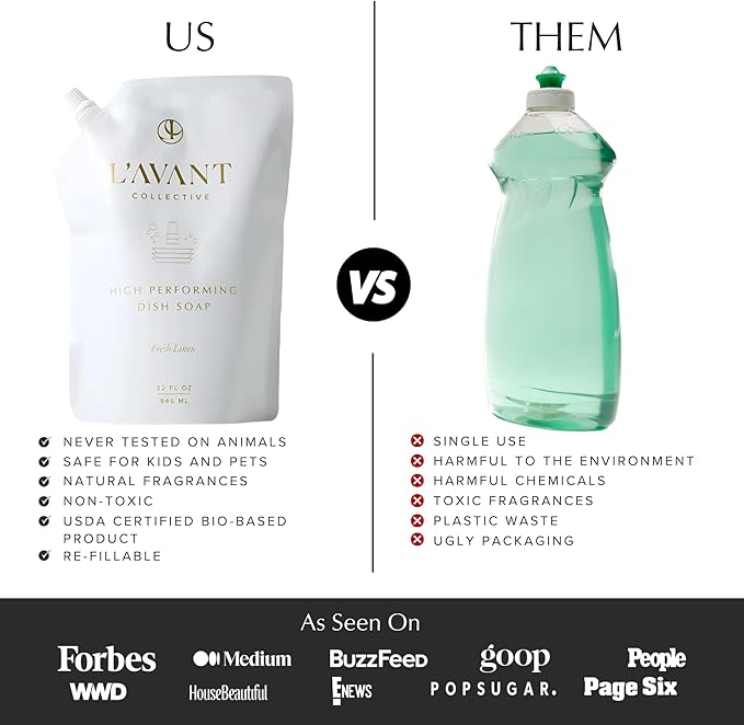L'AVANT Collective High Performing Dish Soap Refill | Plant-Based Ingredients & High Performing Formula | Fresh Linen Scent | 32 FL oz/946 mL