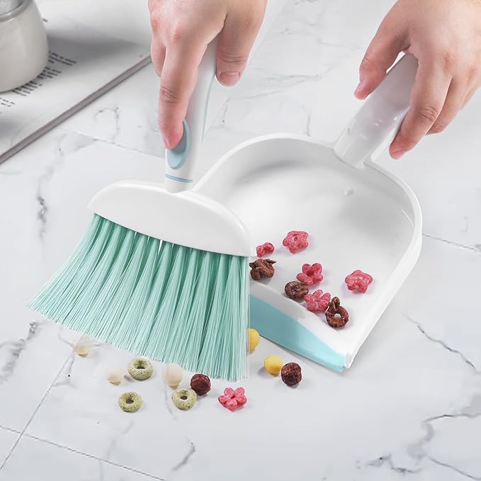 NACENA Small Dust Pan and Brush Set, Mini Broom and Dustpan Set Small Hand Broom and Brush Combo Dust Pan for Home Cleaning Drawers Desktop Sofas and Outdoor, Blue