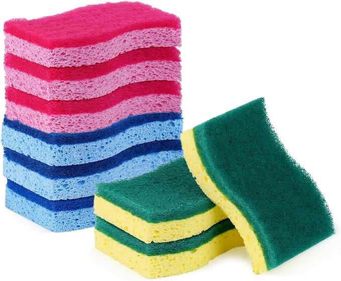 9 Pack 3-in-1 Scrub Sponge Variety Pack, Heavy Duty + Zero Scratch + Delicate Clean Sponges, Multi-Surface Safe Cleaning Tools for Kitchen, Bathroom & Household