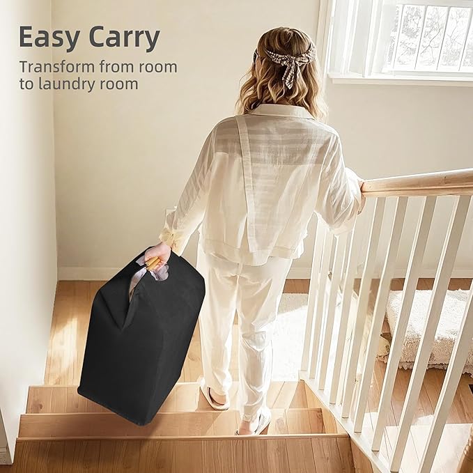 STORAGE MANIAC 3-Pack Large Laundry Hamper, 80L (21.1 Gal) Collapsible Laundry Basket with Bamboo Handles, Freestanding Waterproof Clothes Hamper for Laundry Room, Bedroom, Dorm, Towels, Toys, Black