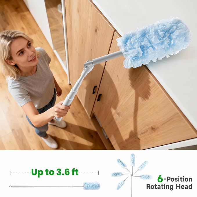 Oshang 4 Pack Disposable Heavy Duty Duster Refills - 43" Extendable Handle, Compatible with Swiffer - Dusters for Cleaning Ceiling Fans, Blinds, Furniture & High Corners