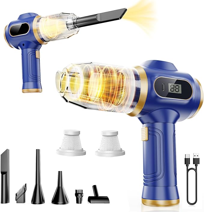 Car Vacuum Portable Cordless 17000Pa Cordless Mini Handheld Vacuums with LCD Display and Multi-Nozzles, High Power Wet and Dry for Car, Home, Office, Pet, Compact and Portable Design
