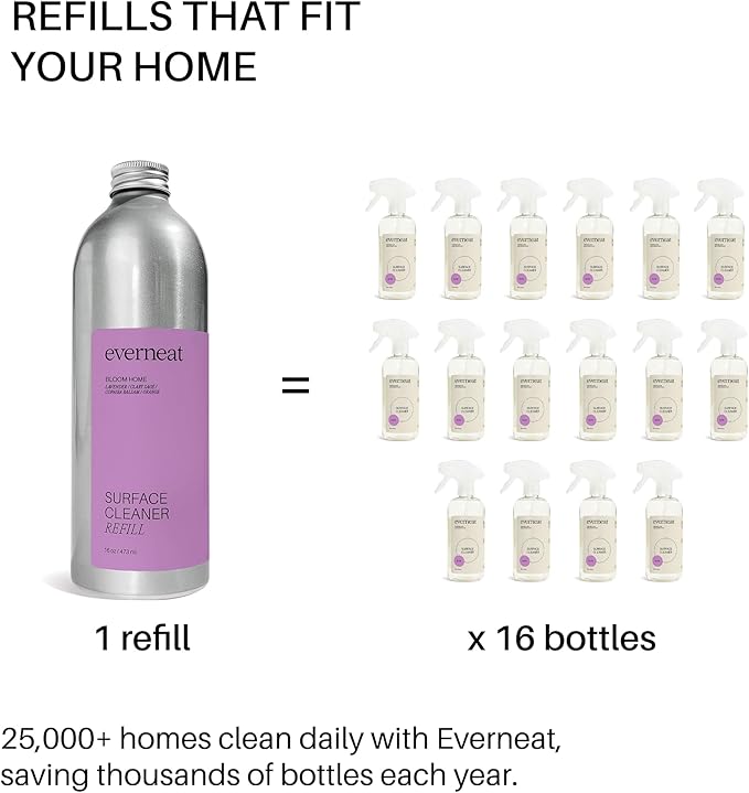 Everneat Probiotic Surface Cleaner Concentrate – Cleans for Days, Refillable, Non-Toxic | Refill Bottle Makes 16 Spray Bottles | Lavender, Clary Sage, Copaiba & Orange EO | 16 oz (Just Add Water)