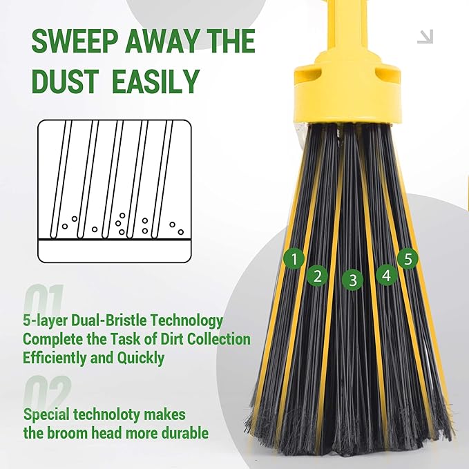 Commercial Broom and Dustpan Set Debris Dustpan with Handle,Jumbo Debris Pan, Trash Collection for Industrial/Professional Cleaning,2Sets, Yellow,Extra-Large Size