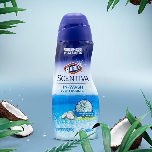 Clorox Scentiva Scent Booster Beads Laundry Freshener, Pacific Breeze & Coconut - In-Wash Fragrance Booster for Clothes, Odor Eliminator, Long-Lasting Fresh Scent Beads - 9.7 Ounce