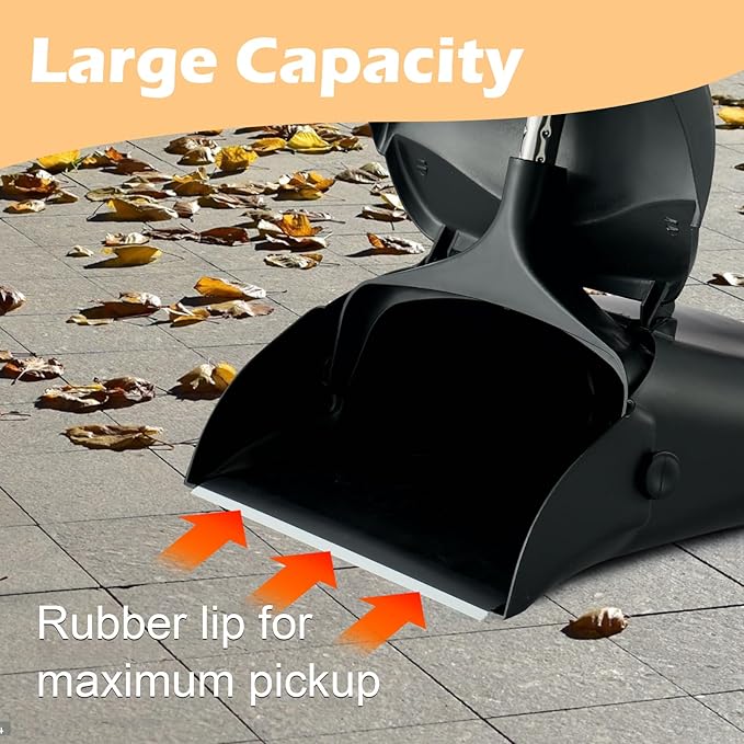 Outdoor Broom and Dustpan Set with Long Handle, Heavy Duty Upright Standing Dust Pan with Windbreak Cover and Broom Combo for Sweeping Indoor Outdoor Commercial Use